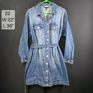 Eloquii Elements Denim Shirt Dress Womens Plus 22 Blue Belted Utility Jacket